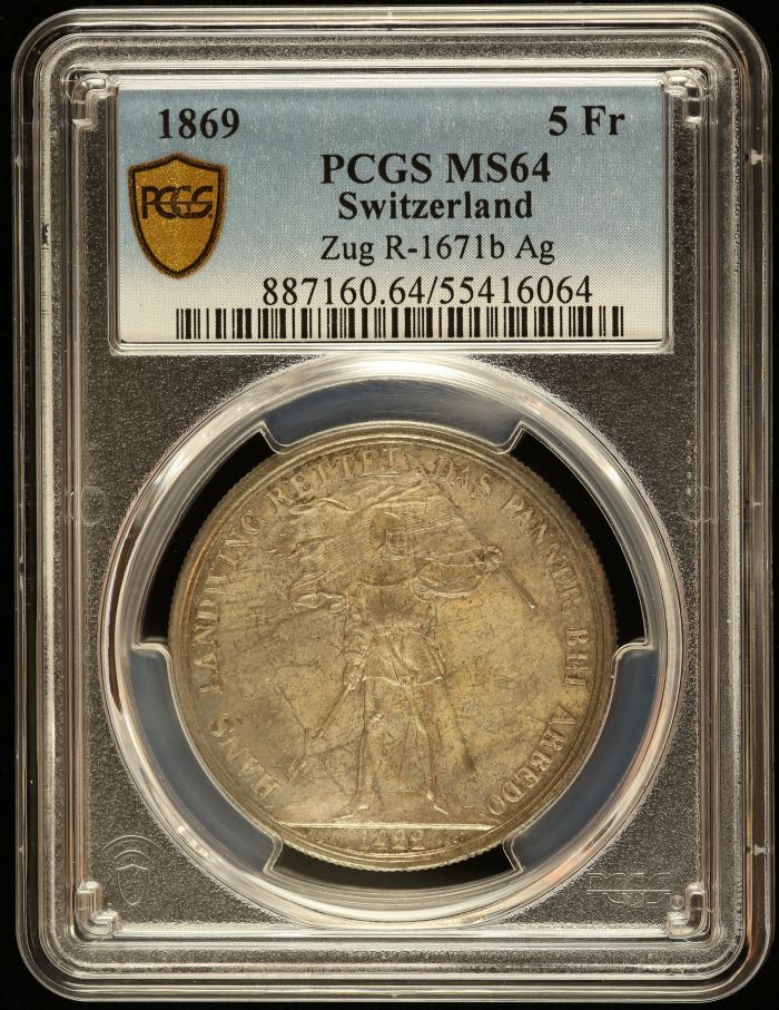 Switzerland 5 Franc 1869 Zug R-1671b PCGS MS64 0145975Switzerland 5 Franc 1869 Zug R-1671b PCGS MS64 0145975