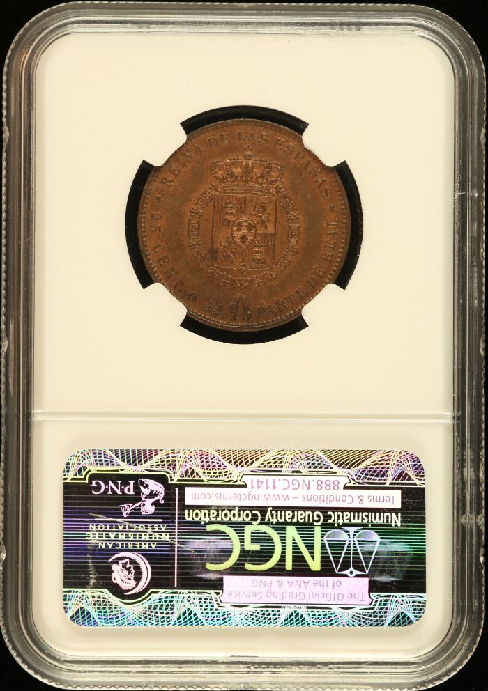 Spain 25 Centimos 1859 NGC MS64RB 0146234Spain 25 Centimos 1859 NGC MS64RB 0146234 - Image 2