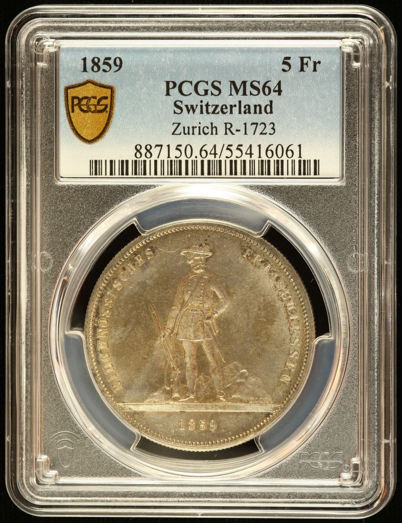 Switzerland 5 Franc 1859 Zurich R-1723 PCGS MS64 0145976