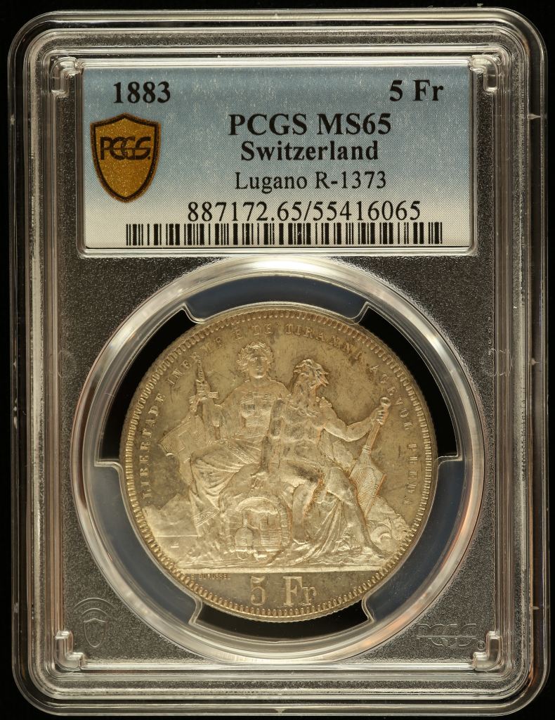 Switzerland 5 Franc 1883 Lugano R-1373 PCGS MS65 0145977