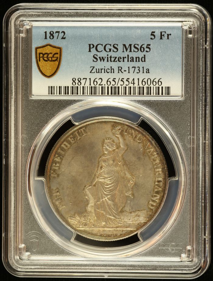 Switzerland 5 Franc 1872 Zurich R-1731a PCGS MS65 0145978Switzerland 5 Franc 1872 Zurich R-1731a PCGS MS65 0145978