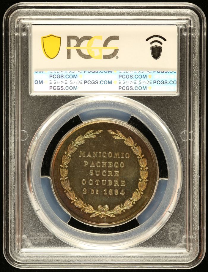Bolivia Pacheco Mental Hospital in Sucre Medal 1884 PCGS MS65 0145934Bolivia Pacheco Mental Hospital in Sucre Medal 1884 PCGS MS65 0145934 - Image 2
