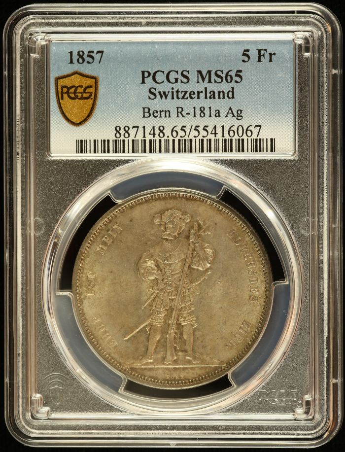 Switzerland 5 Franc 1857 Bern R-181a PCGS MS65 0145979Switzerland 5 Franc 1857 Bern R-181a PCGS MS65 0145979