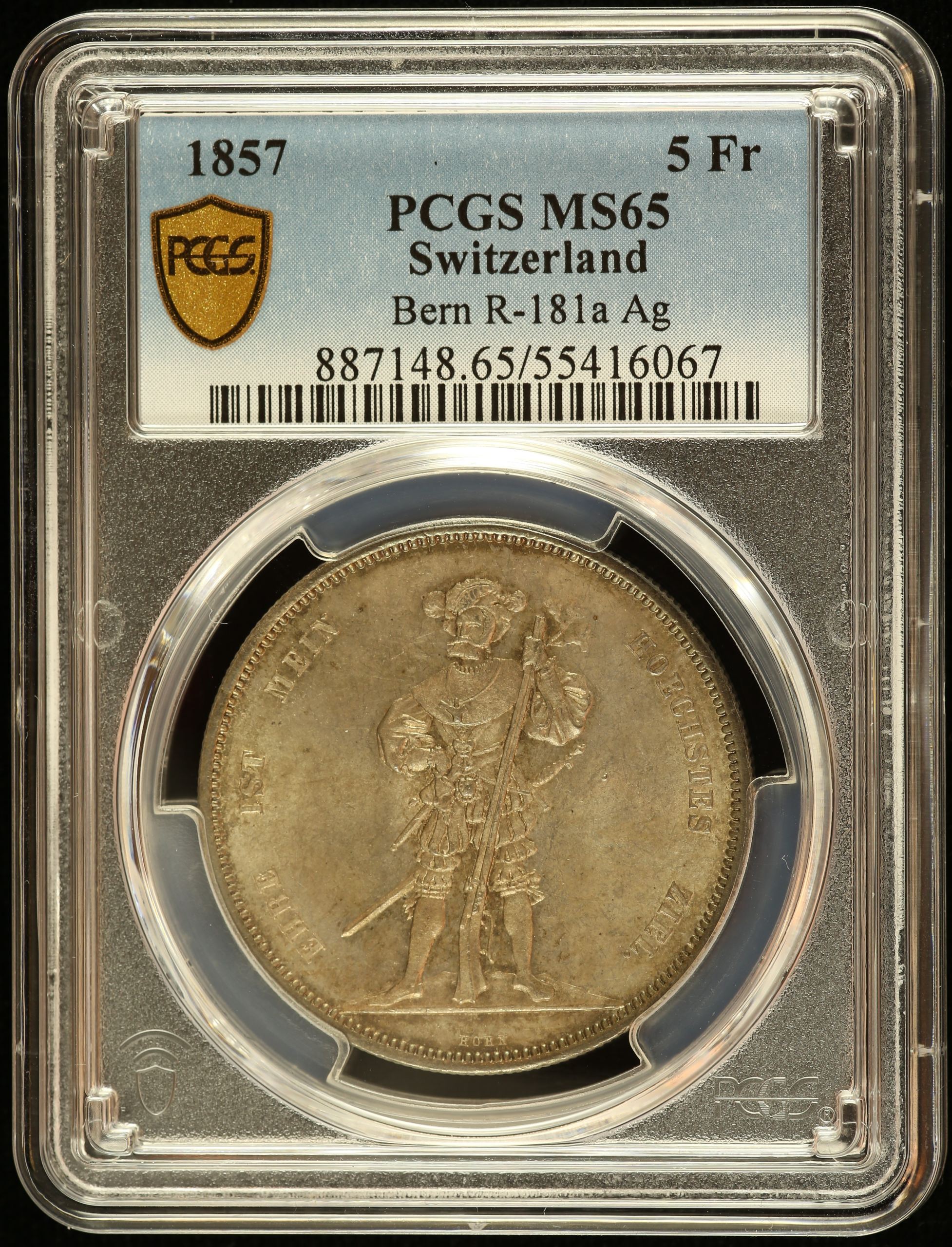 Switzerland 5 Franc 1857 Bern R-181a PCGS MS65 0145979