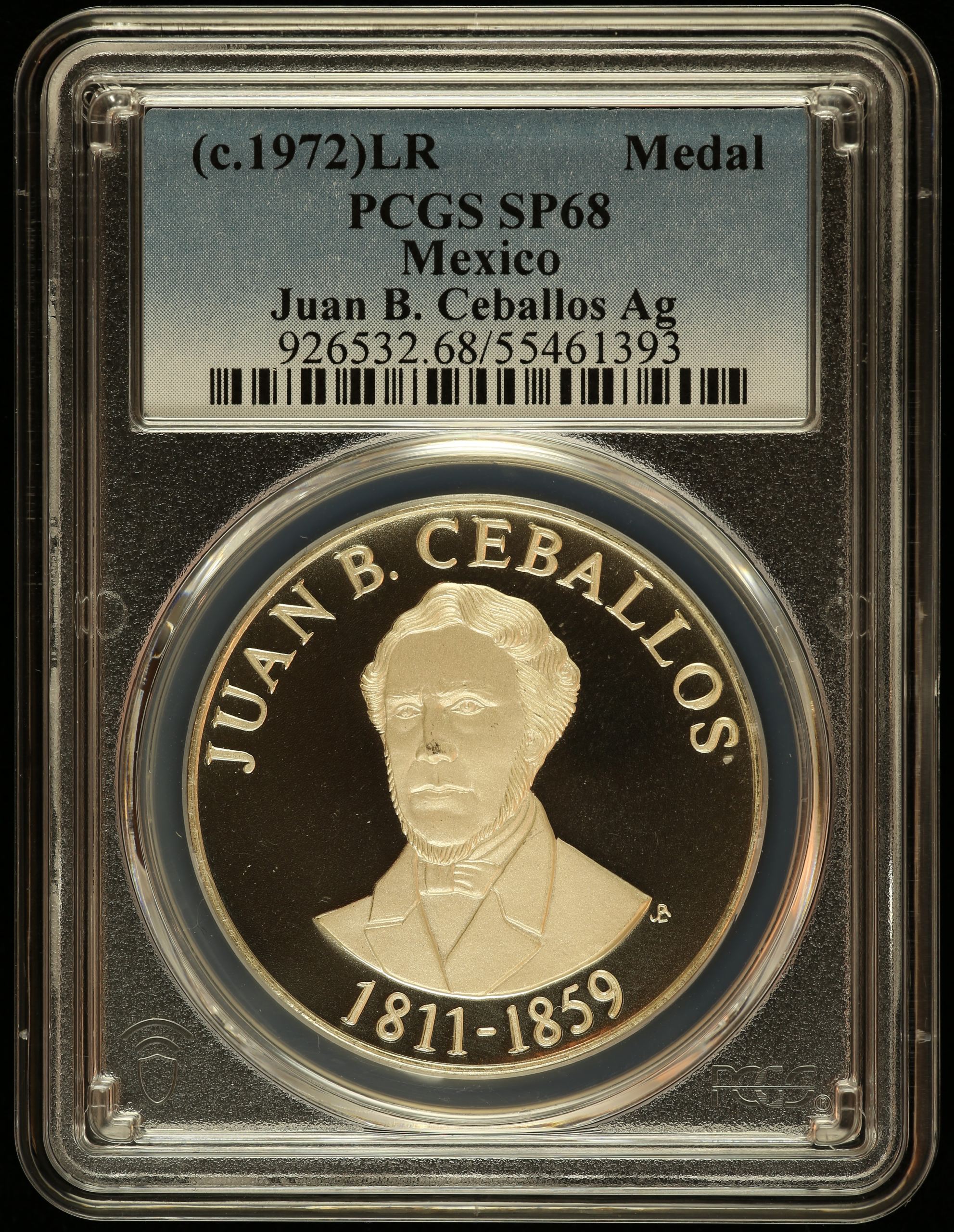 Medals & Tokens President Juan B. Ceballos Medal (c.1972) PCGS SP68 0145874