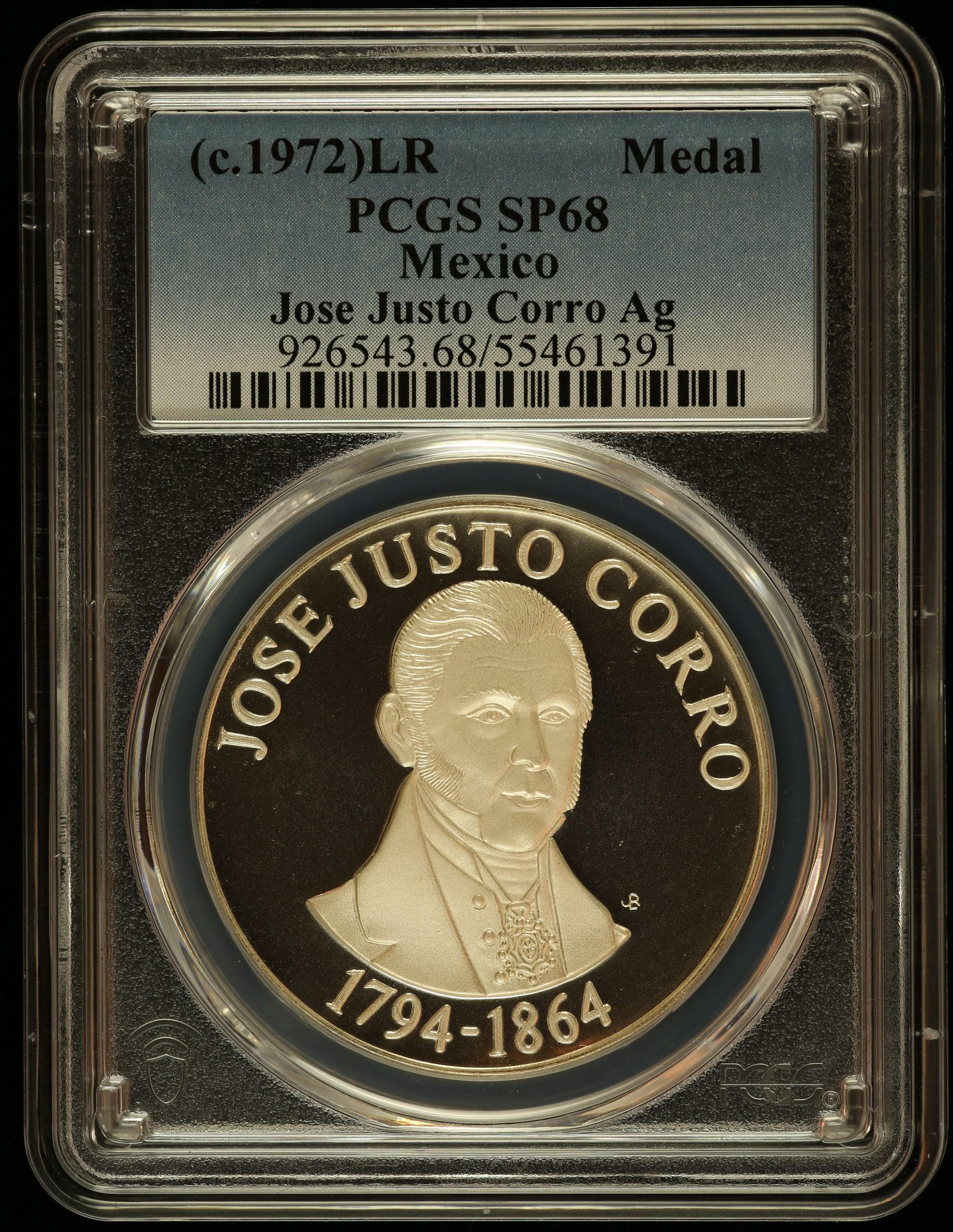 Medals & Tokens President Jose Justo Corro Medal (c.1972) PCGS SP68 0145875