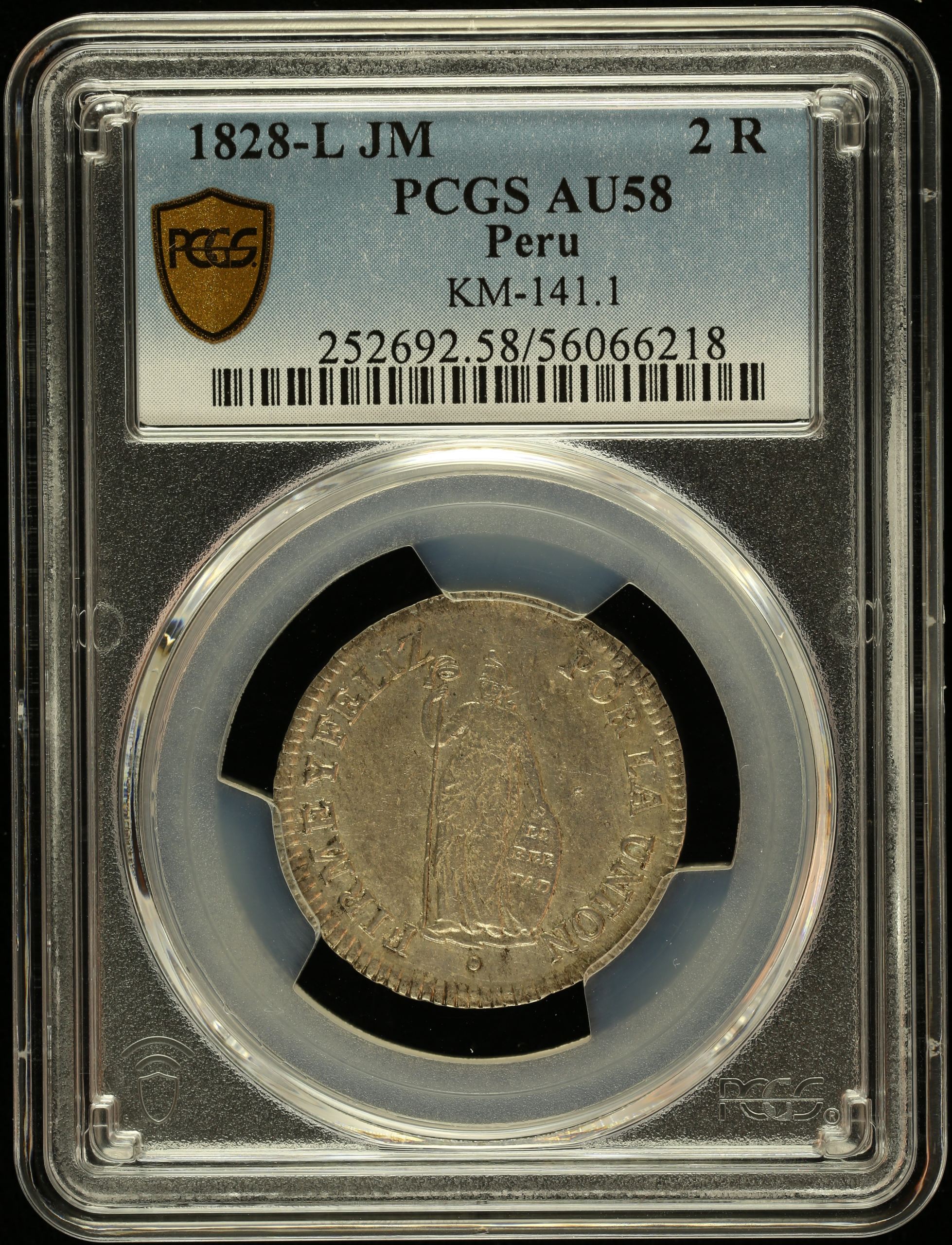 Peru 2 Reales 1828 L JM PCGS AU58 KM-141.1 0145942