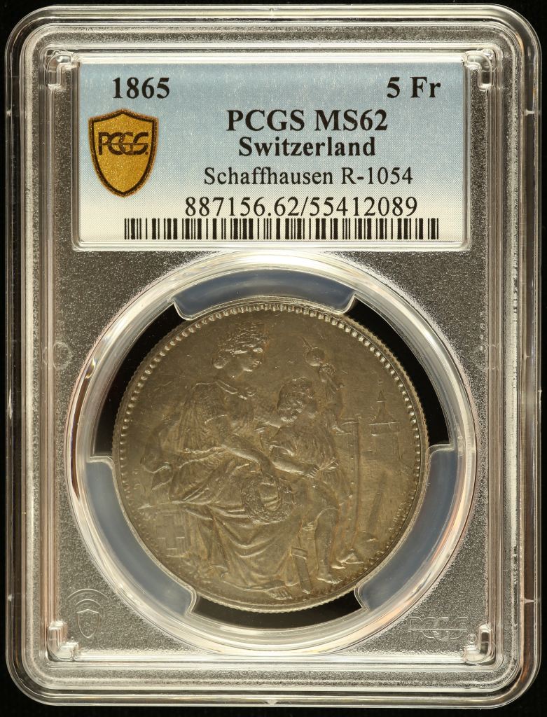 Switzerland 5 Franc 1865 Schaffhausen R-1054 PCGS MS62 0145981