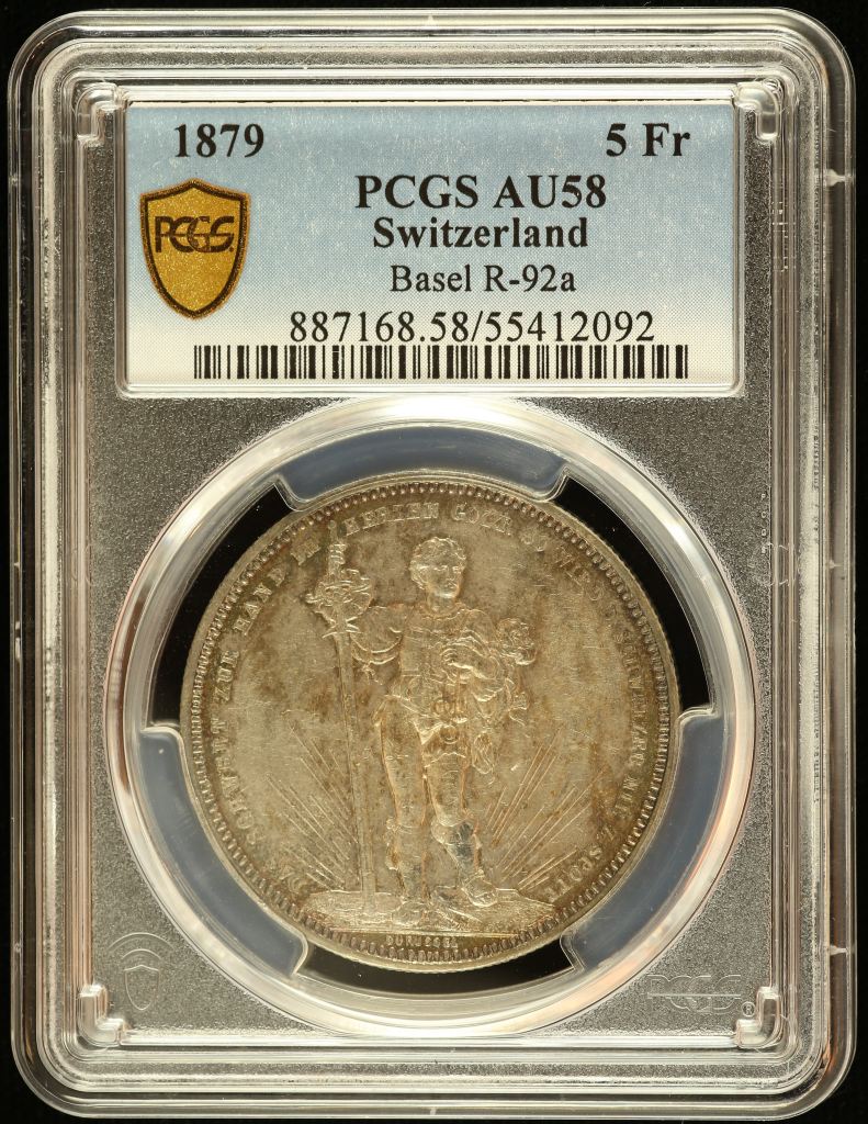 Switzerland 5 Franc 1879 Basel R-92a PCGS AU58 0145983