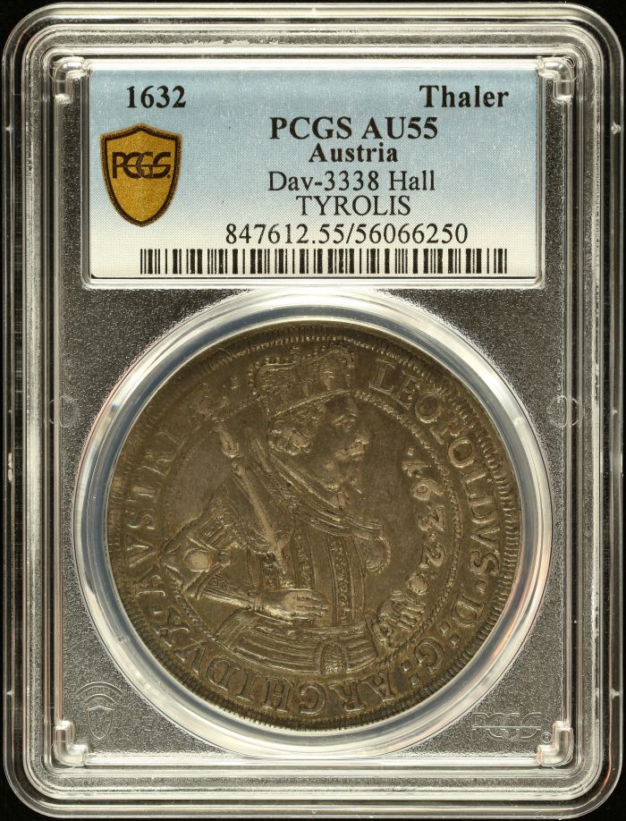 Austria Thaler 1632 Hall PCGS AU55 D-3338 0145647Austria Thaler 1632 Hall PCGS AU55 D-3338 0145647