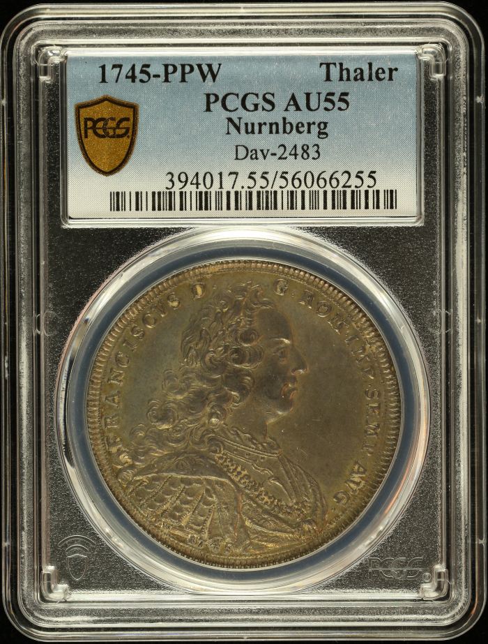 Germany Thaler 1745 Nurnberg PPW PCGS AU55 DAV-2483 0145648Germany Thaler 1745 Nurnberg PPW PCGS AU55 DAV-2483 0145648