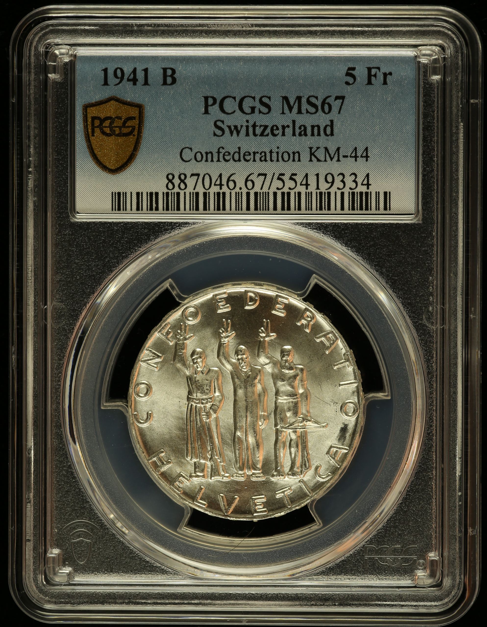 Switzerland 5 Franc 1941 B KM-44 PCGS MS67 0146091