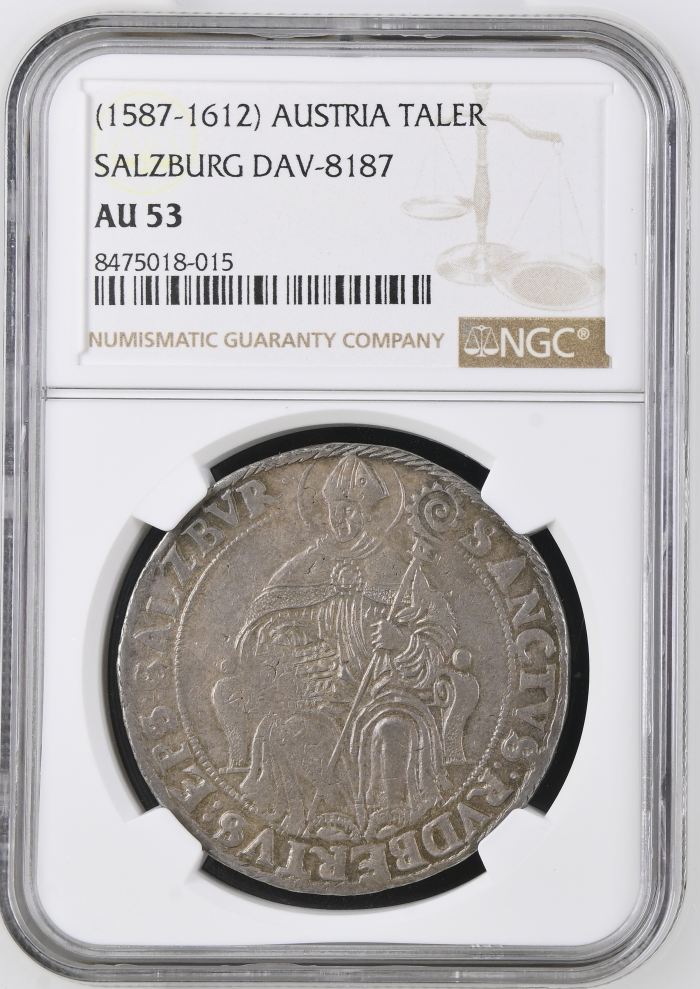 Austria Taler (1587-1612) Salzburg NGC AU53 DAV-8187 0146311Austria Taler (1587-1612) Salzburg NGC AU53 DAV-8187 0146311