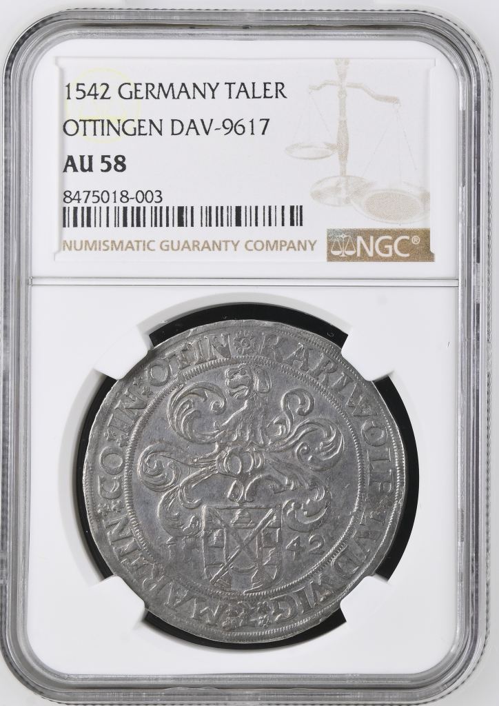 Germany Taler 1542 Ottingen NGC AU58 DAV-9617 0146315