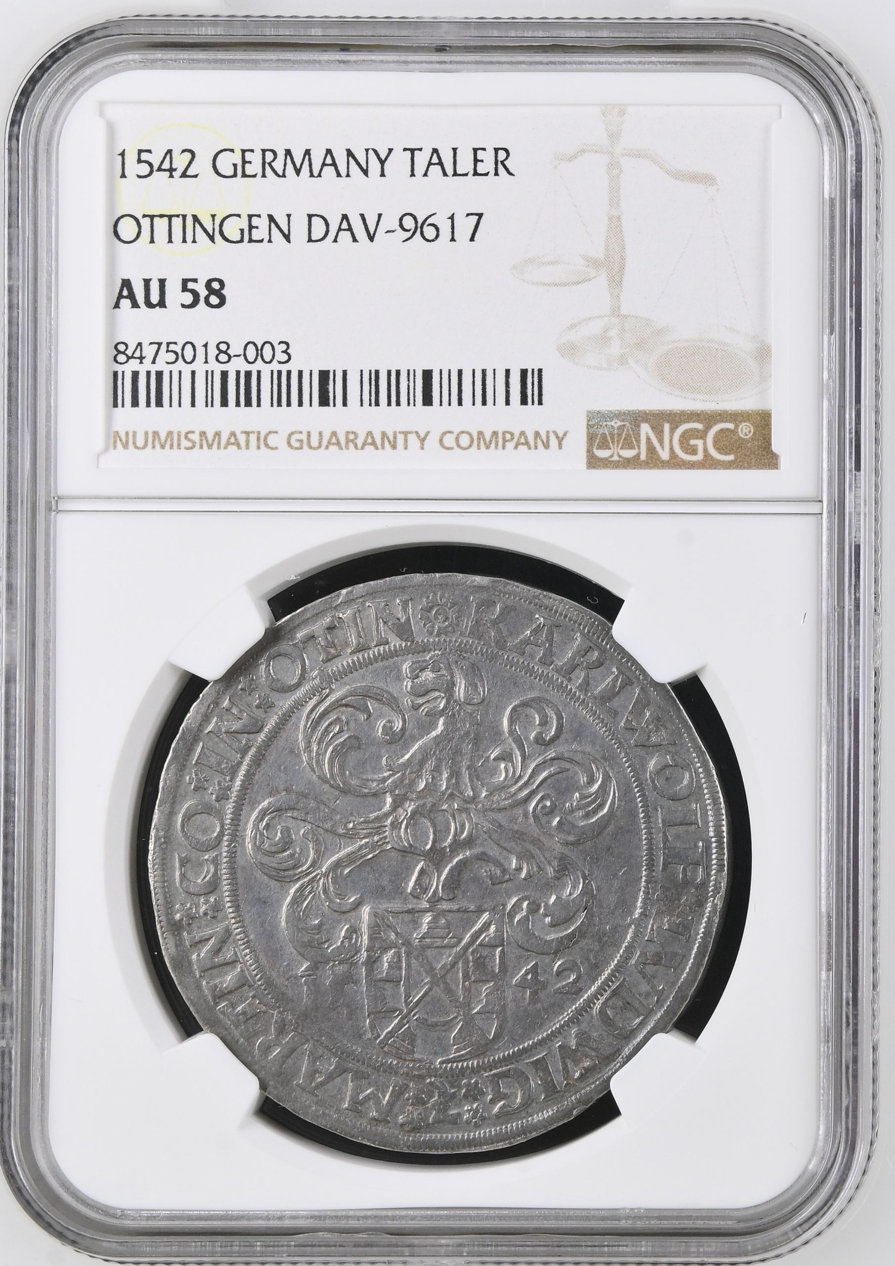 Germany Taler 1542 Ottingen NGC AU58 DAV-9617 0146315