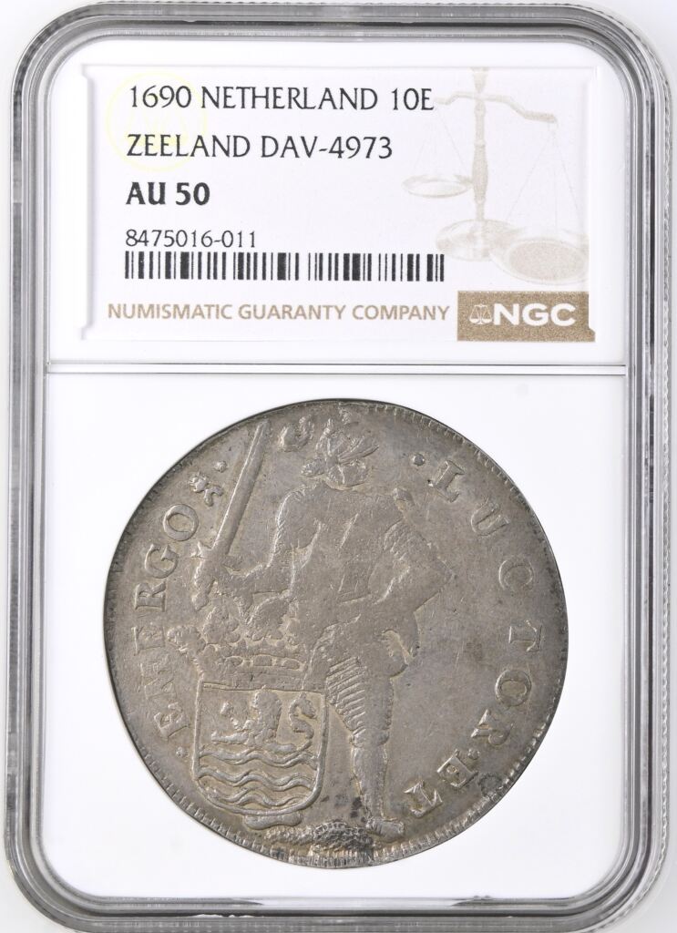 Netherlands 10 Shilling 1690 Zeeland DAV-4973 NGC AU50 0146319
