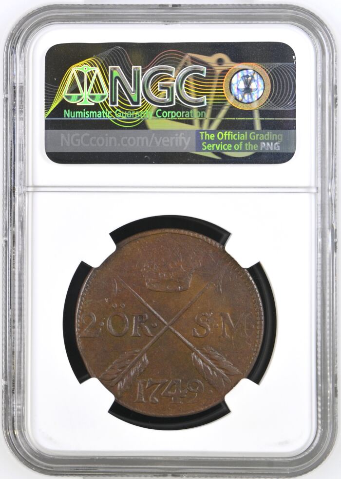 Sweden 2 Ore 1749 NGC AU58BN 0146322Sweden 2 Ore 1749 NGC AU58BN 0146322 - Image 2