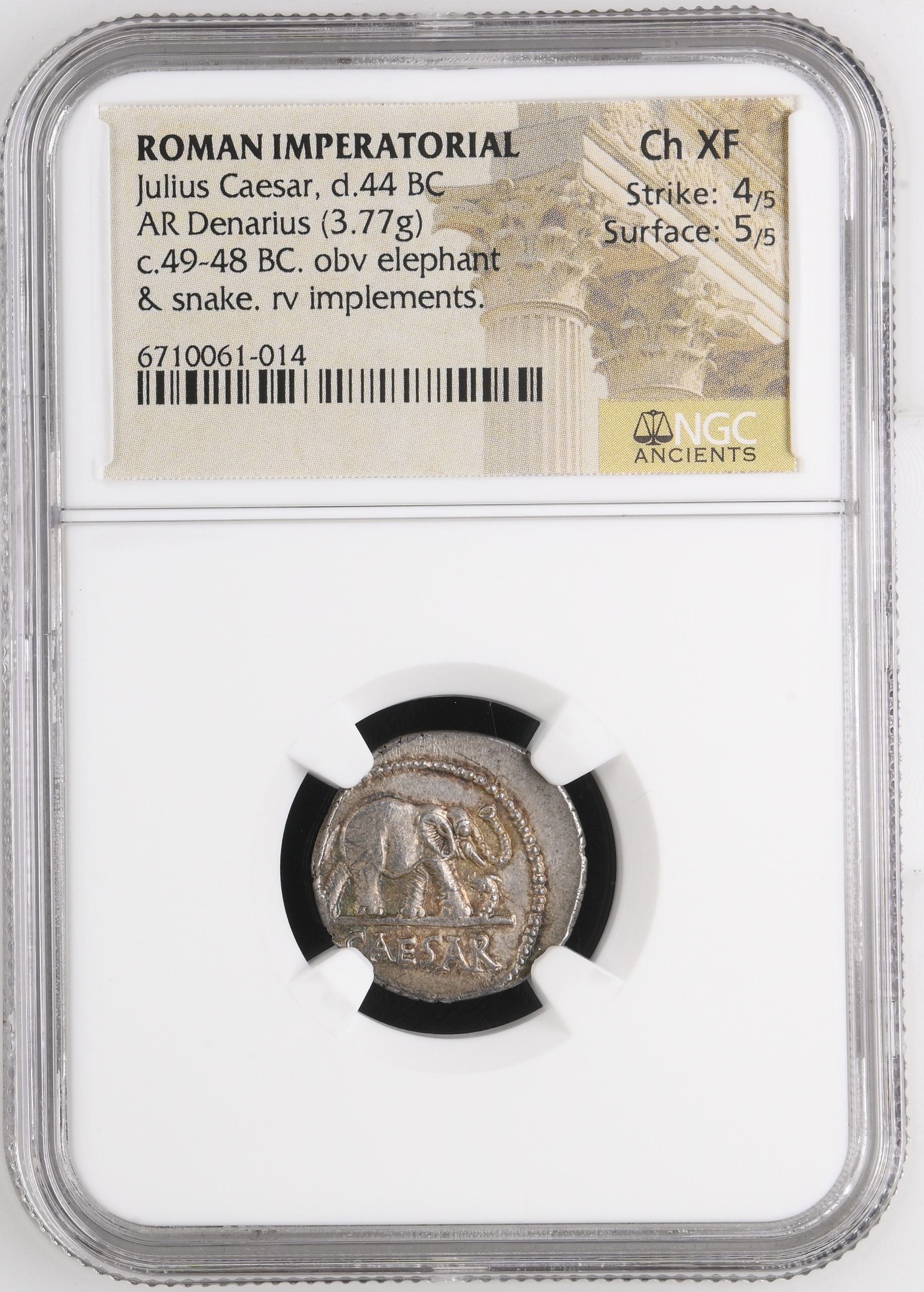 Roman Imperatorial Julius Caesar d.44 BC AR Denarius NGC Ch XF 0146469
