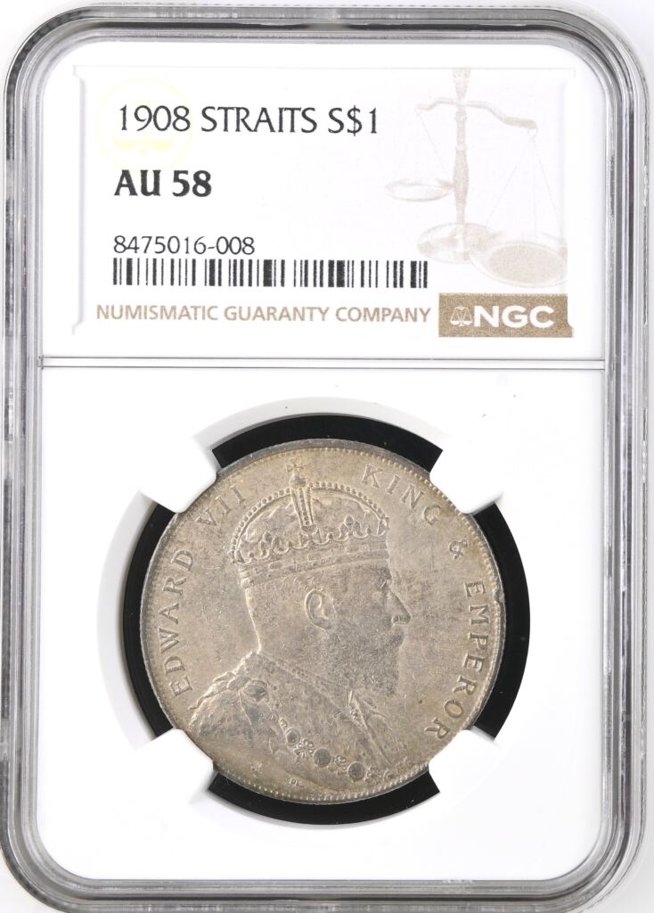 Straits Settlements Dollar 1908 NGC AU58 0146505