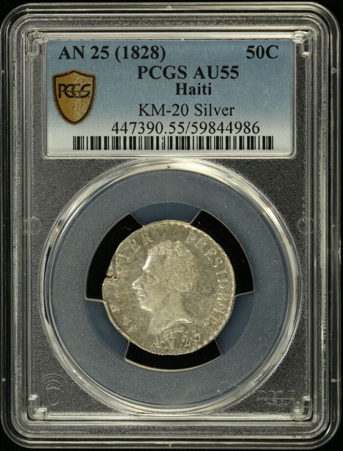 Haiti 50 Centimes AN (1828) KM-20 PCGS AU55 0146507Haiti 50 Centimes AN (1828) KM-20 PCGS AU55 0146507