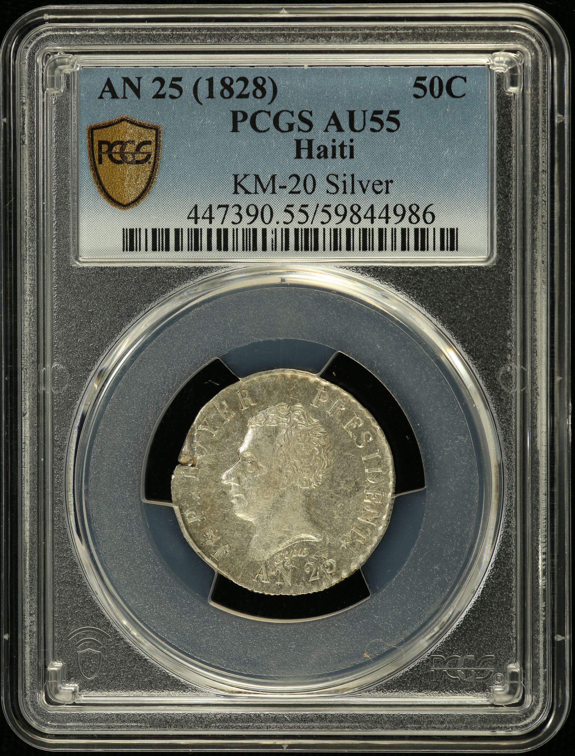 Haiti  Latin American Coins Haiti 50 Centimes AN (1828) KM-20 PCGS AU55 0146507 Haiti 50 Centimes AN (1828) KM-20 PCGS AU55 0146507Haiti 50 Centimes AN (1828) KM-20 PCGS AU55 0146507