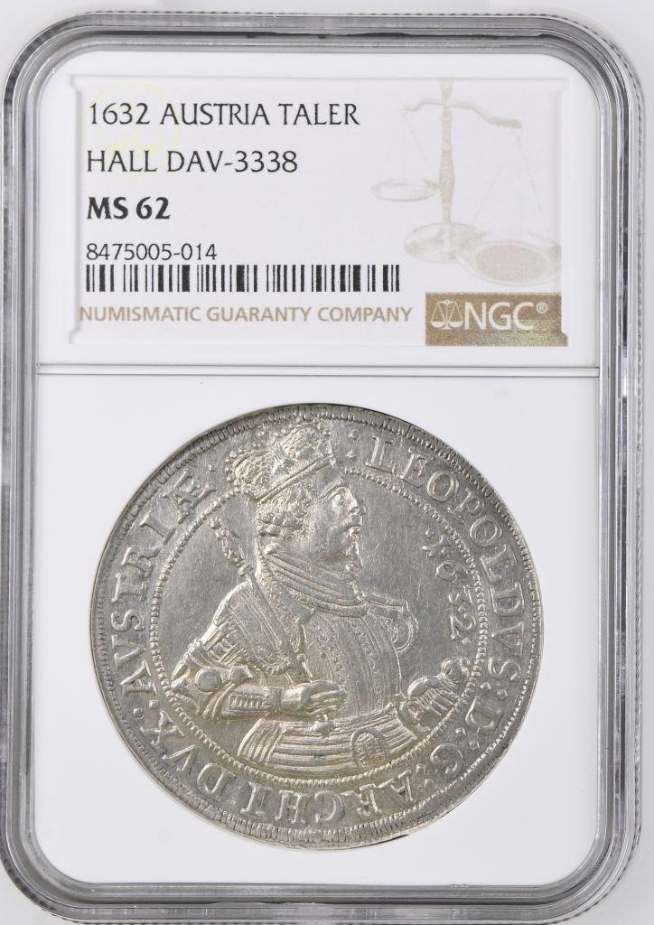 Austria Taler 1632 Hall NGC MS62 DAV-3338 0146521