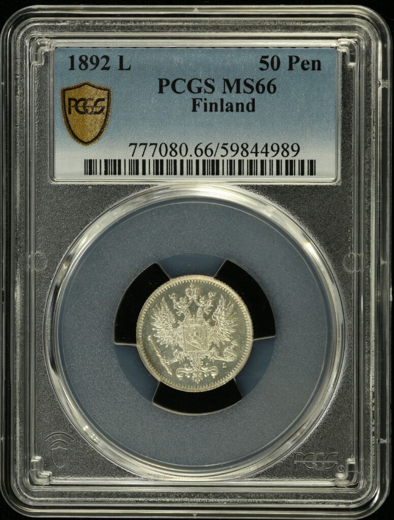 Finland 50 Pennia 1892 L PCGS MS66 0146524