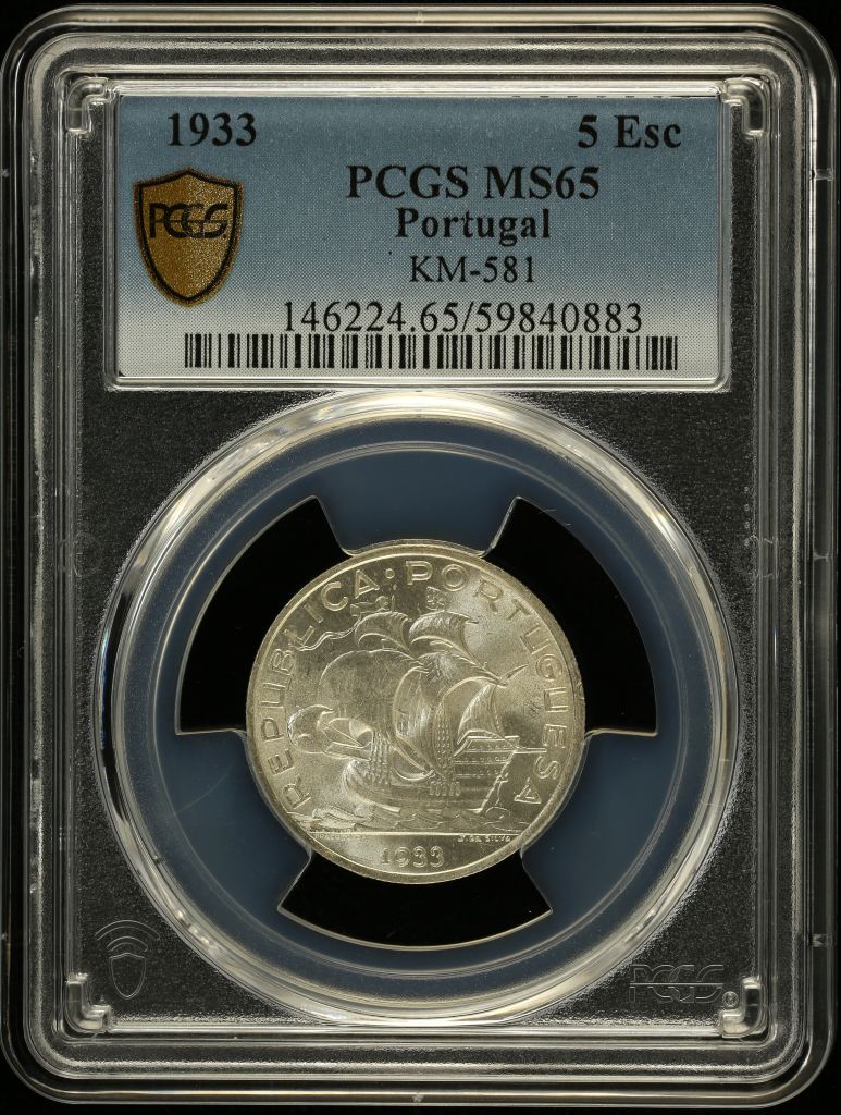 Portugal 5 Escudos 1933 PCGS MS65 KM-581 0146527
