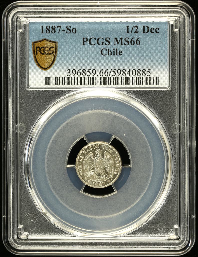 Chile 1/2 Decimo 1887 So PCGS MS66 0146530