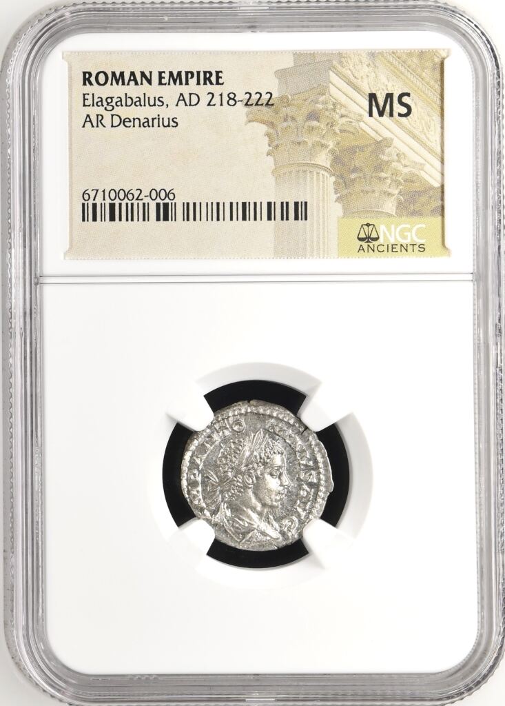 Roman Imperial Elagabalus 218-222 AD AR Denarius NGC MS 0146535