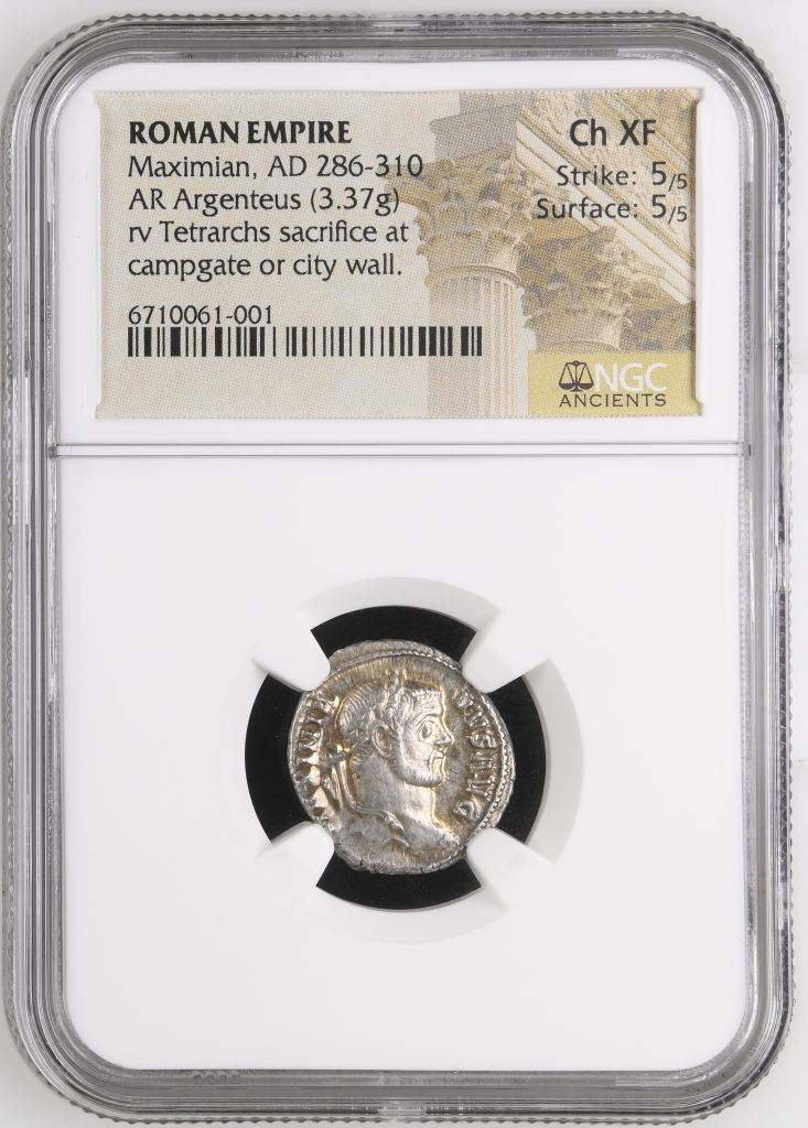 Roman Imperial Maximian 286-310 AD AR Argenteus NGC Ch XF 0146540