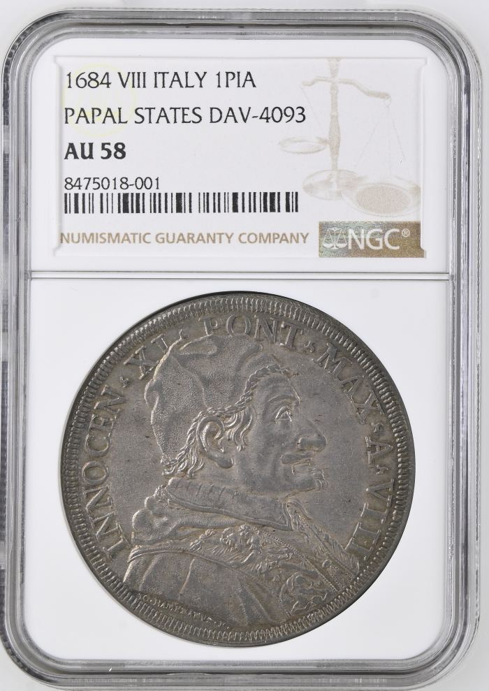 Italy/San Marino/Vatican Piastre 1684 VIII Papal States NGC AU58 DAV-4093 0146548Italy/San Marino/Vatican Piastre 1684 VIII Papal States NGC AU58 DAV-4093 0146548