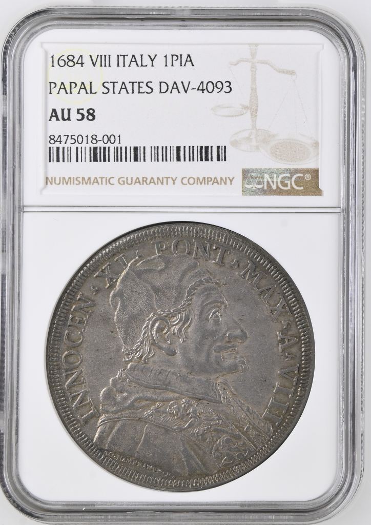 Italy/San Marino/Vatican Piastre 1684 VIII Papal States NGC AU58 DAV-4093 0146548