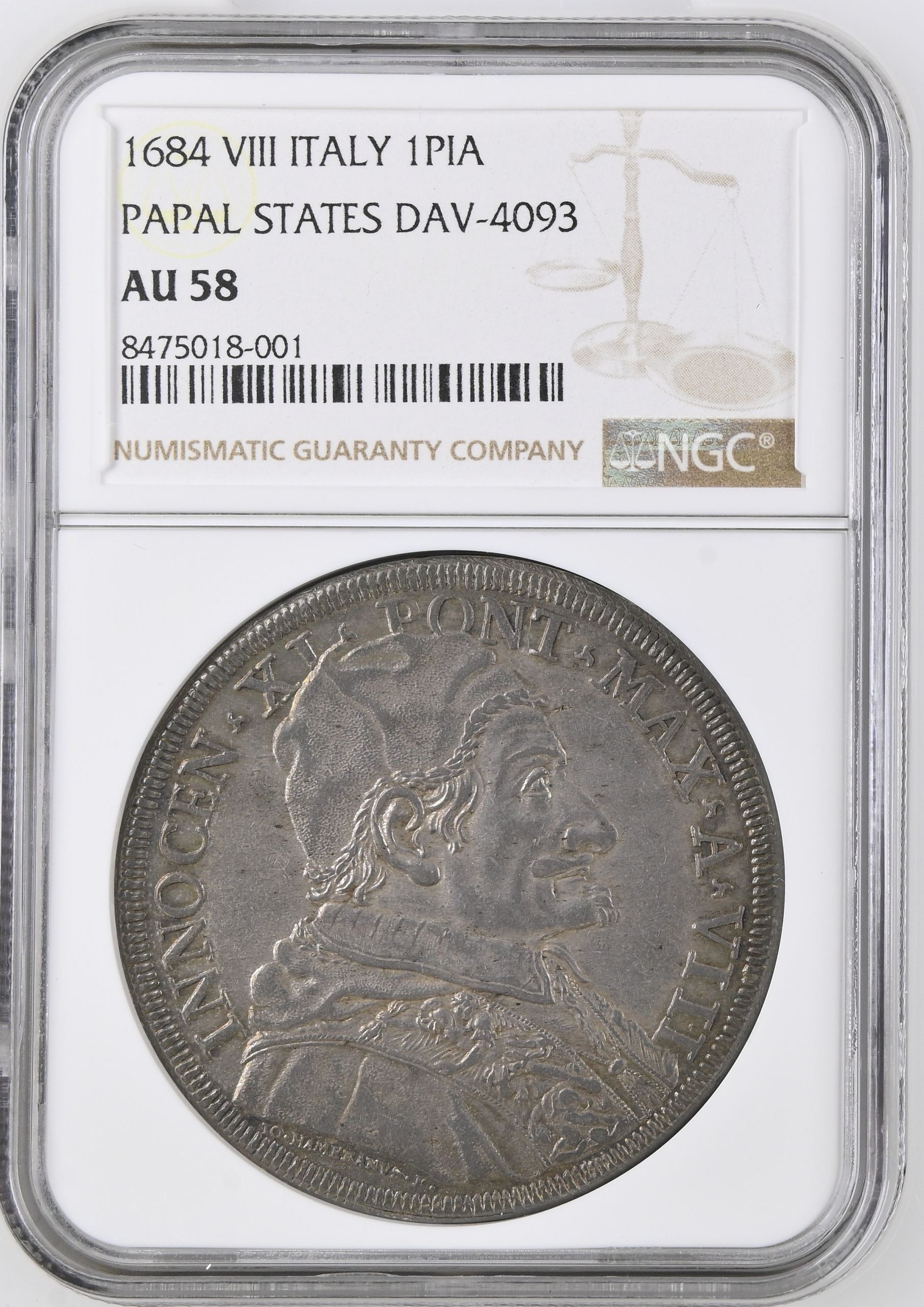 Italy/San Marino/Vatican Piastre 1684 VIII Papal States NGC AU58 DAV-4093 0146548