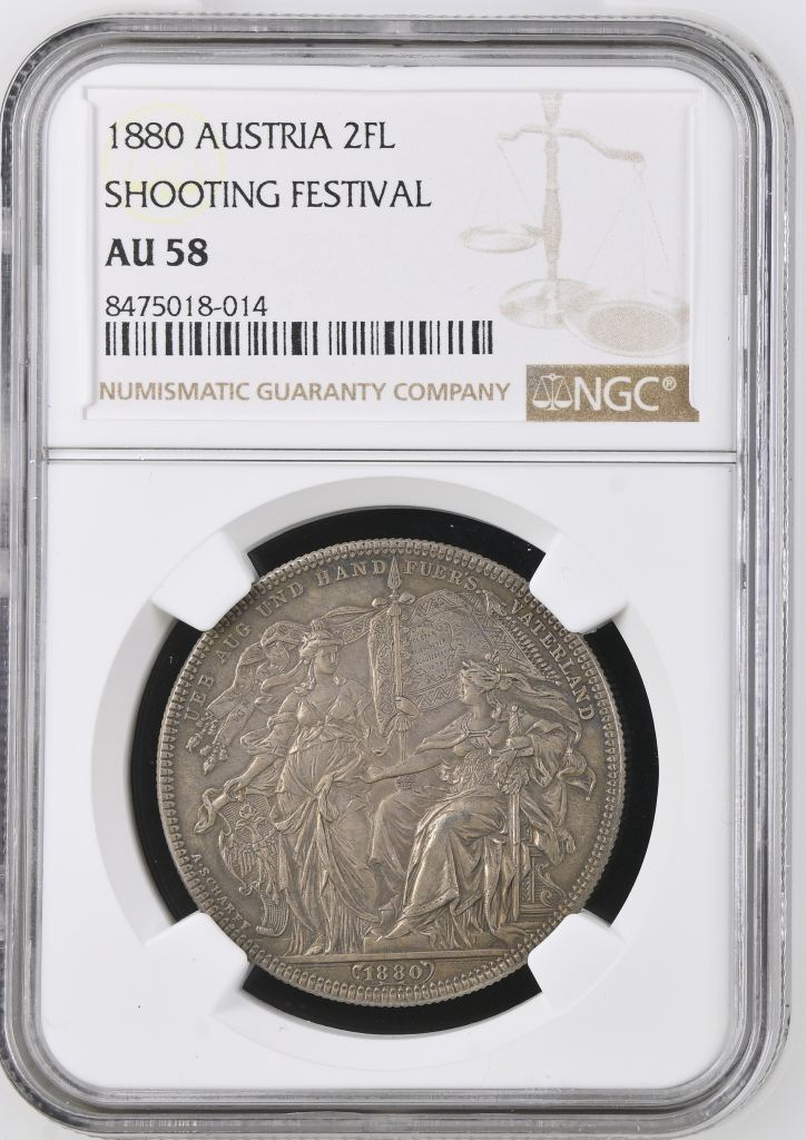 Austria 2 Florin 1880 Shooting Festival NGC AU58 0146551