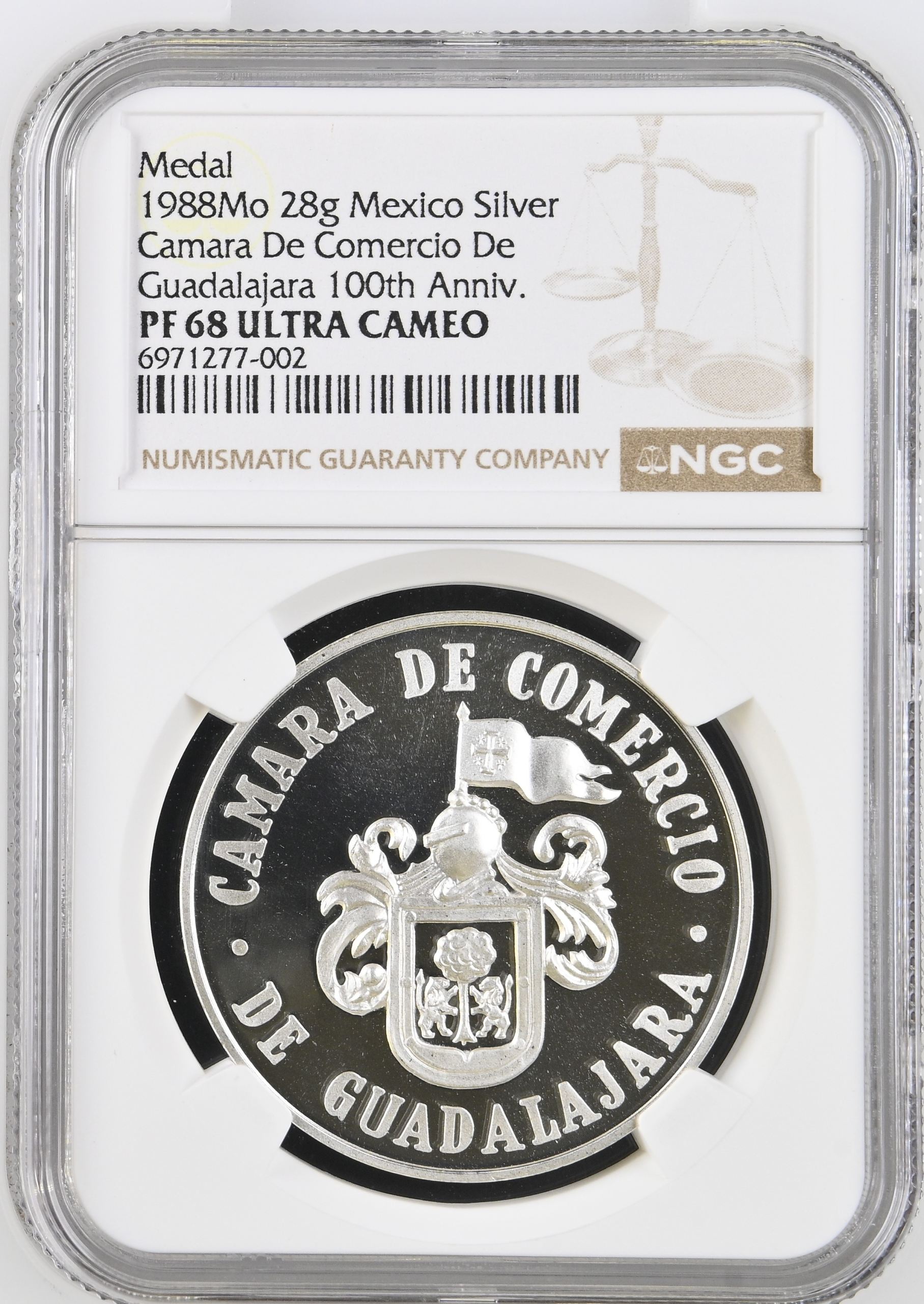 Medals & Tokens Camara de Comercio de Guadalajara 100th Anniversary Silver Medal 1988 Mo NGC PF68 Ultra Cameo 0146583