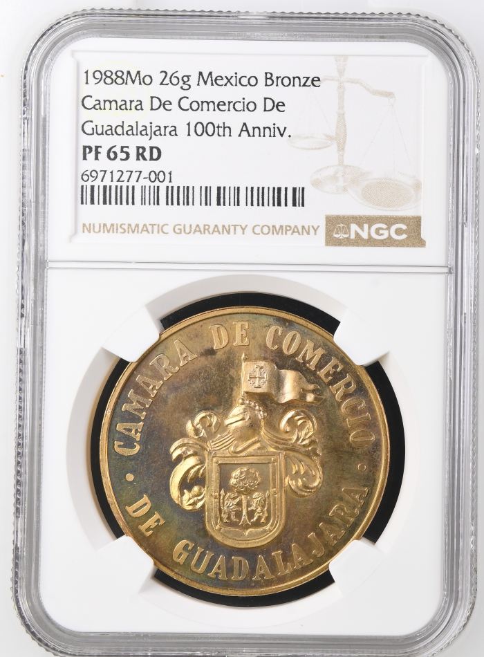 Medals & Tokens Camara de Comercio de Guadalajara 100th Anniversary Bronze Medal 1988 Mo NGC PF65RD 0146584Medals & Tokens Camara de Comercio de Guadalajara 100th Anniversary Bronze Medal 1988 Mo NGC PF65RD 0146584