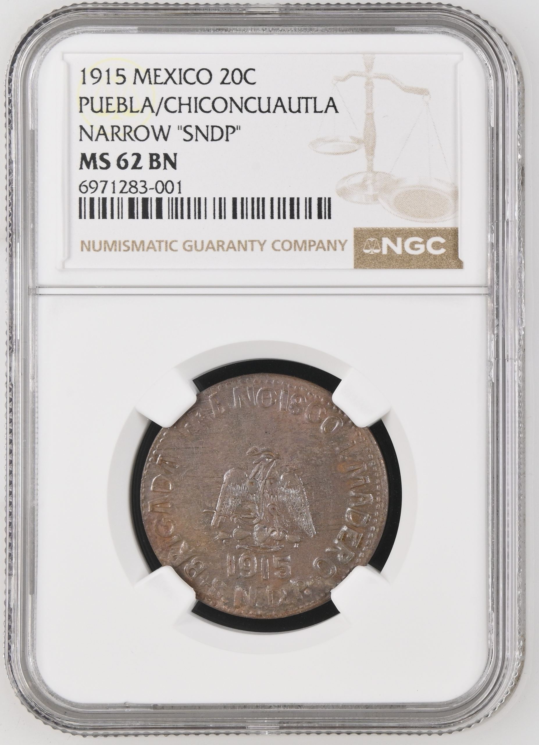 Puebla 20 Centavo 1915 Pueble/Chiconcuautla NGC MS62BN 0146585