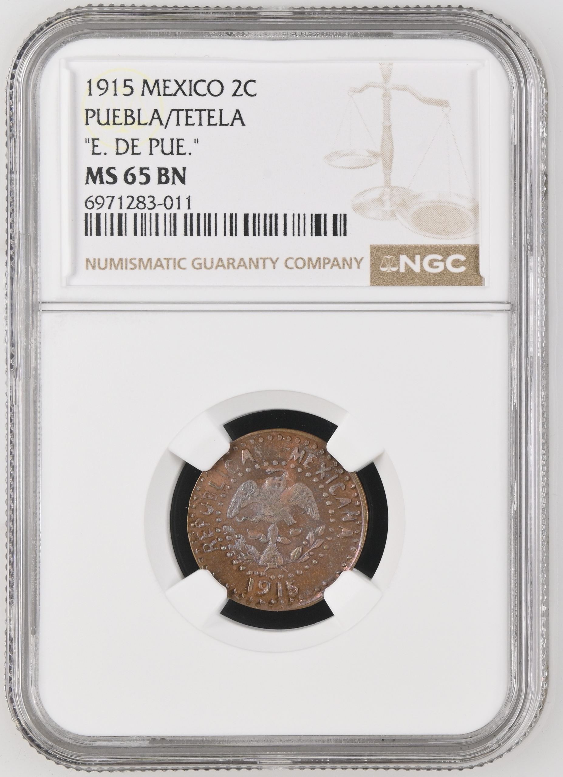 Puebla 2 Centavo 1915 Puebla/Tetela NGC MS65BN 0146587