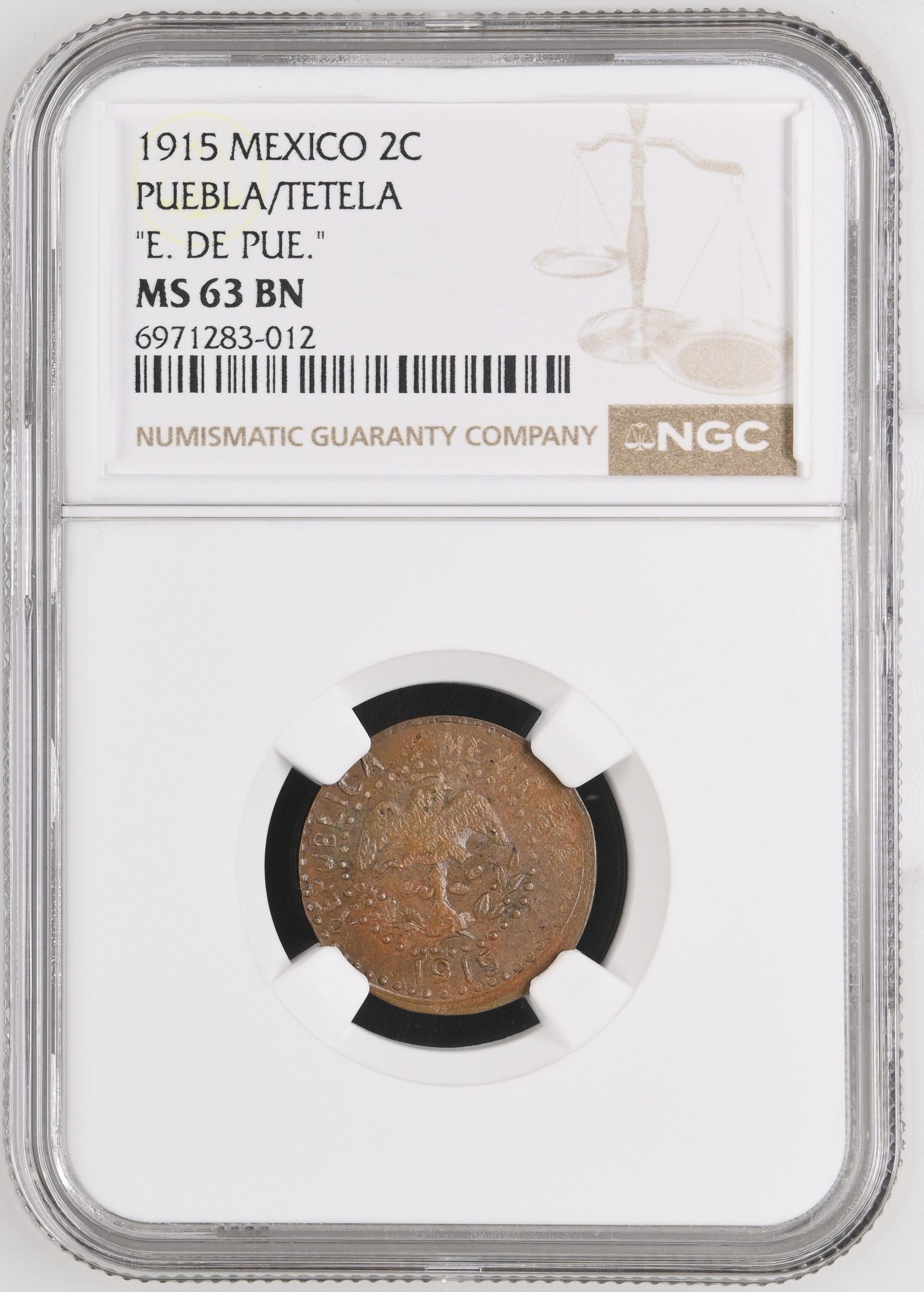 Puebla 2 Centavo 1915 Puebla/Tetela NGC MS63BN 0146588
