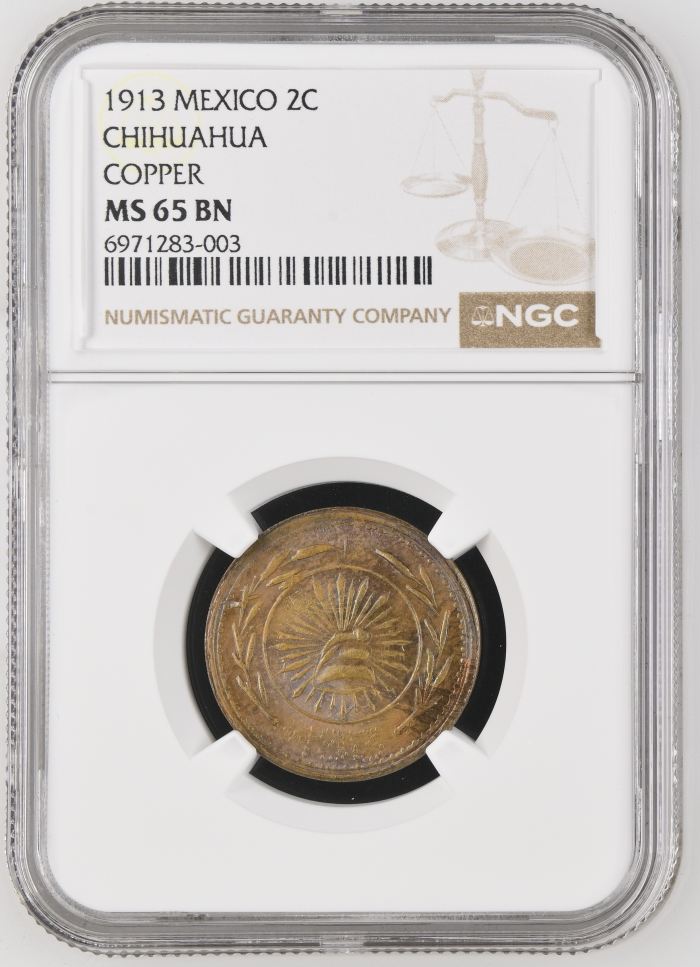 Chihuahua 2 Centavo 1913 Chihuahua NGC MS65BN 0146589Chihuahua 2 Centavo 1913 Chihuahua NGC MS65BN 0146589