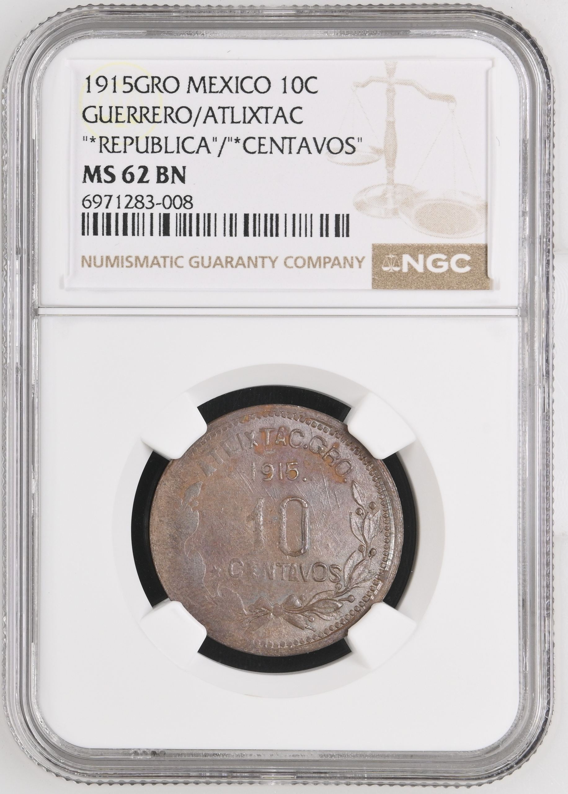 Guerrero 10 Centavo 1915 GRO NGC MS62BN 0146591
