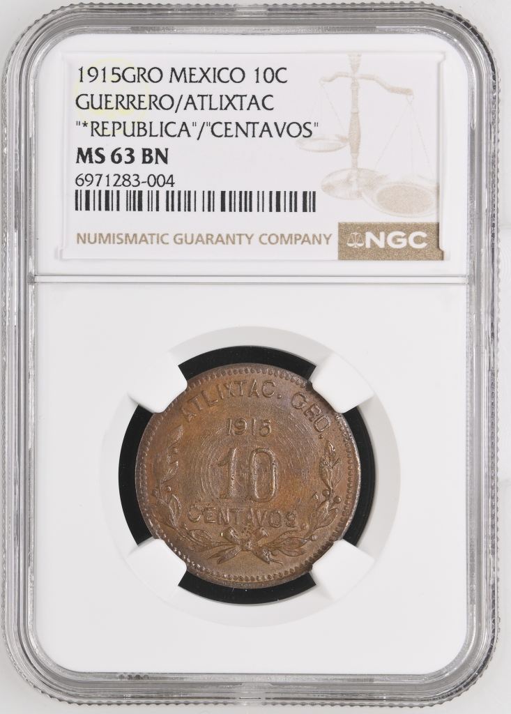 Guerrero 10 Centavo 1915 GRO NGC MS63BN 0146596