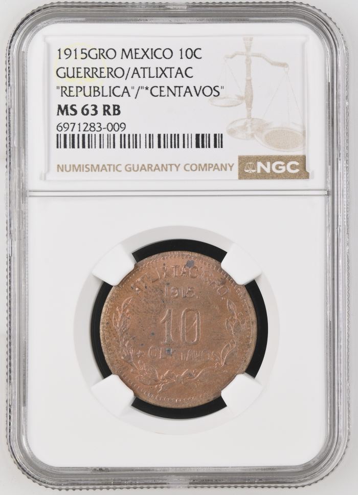 Guerrero 10 Centavo 1915 GRO NGC MS63RB 0146597Guerrero 10 Centavo 1915 GRO NGC MS63RB 0146597