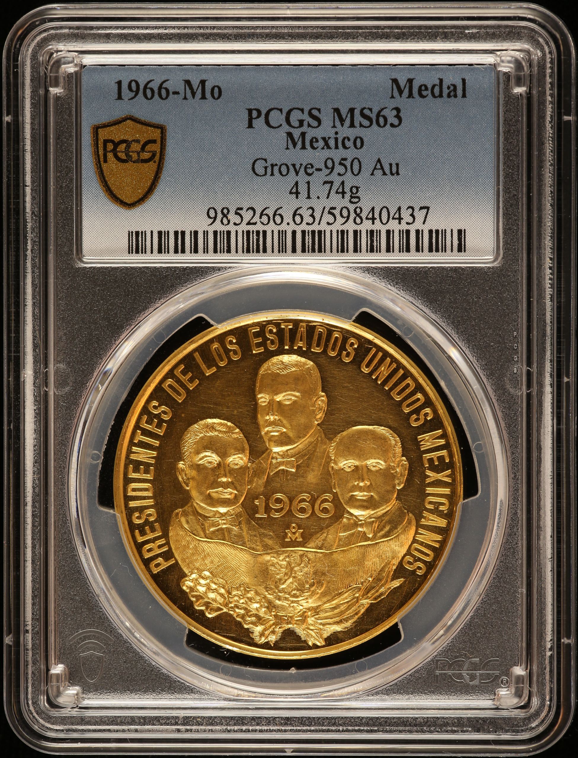 Medals & Tokens 3 Heads Gold Medal 1966 Mo PCGS MS63 Grove-950 0146581