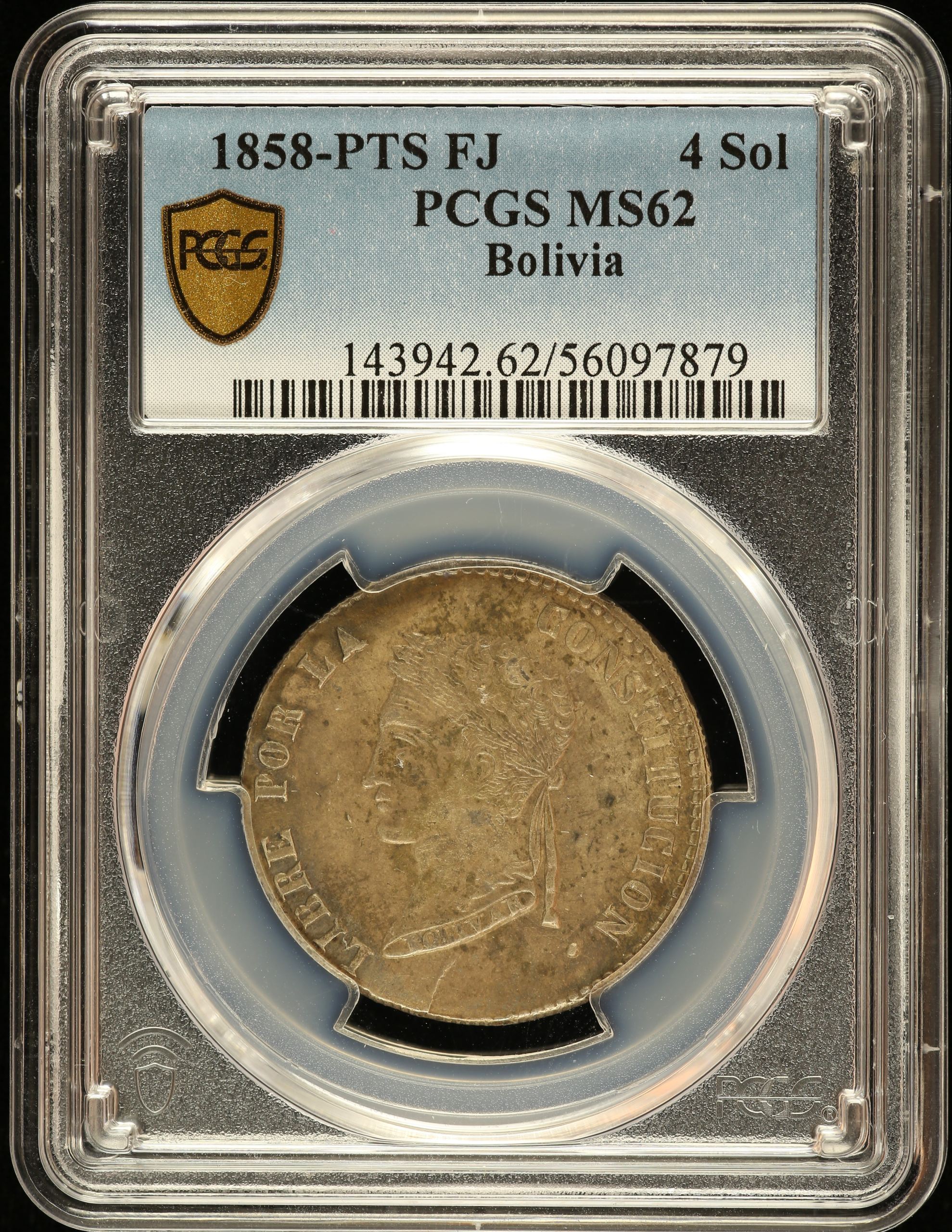 Bolivia 4 Sol 1858 Pts FJ PCGS MS62 0146598