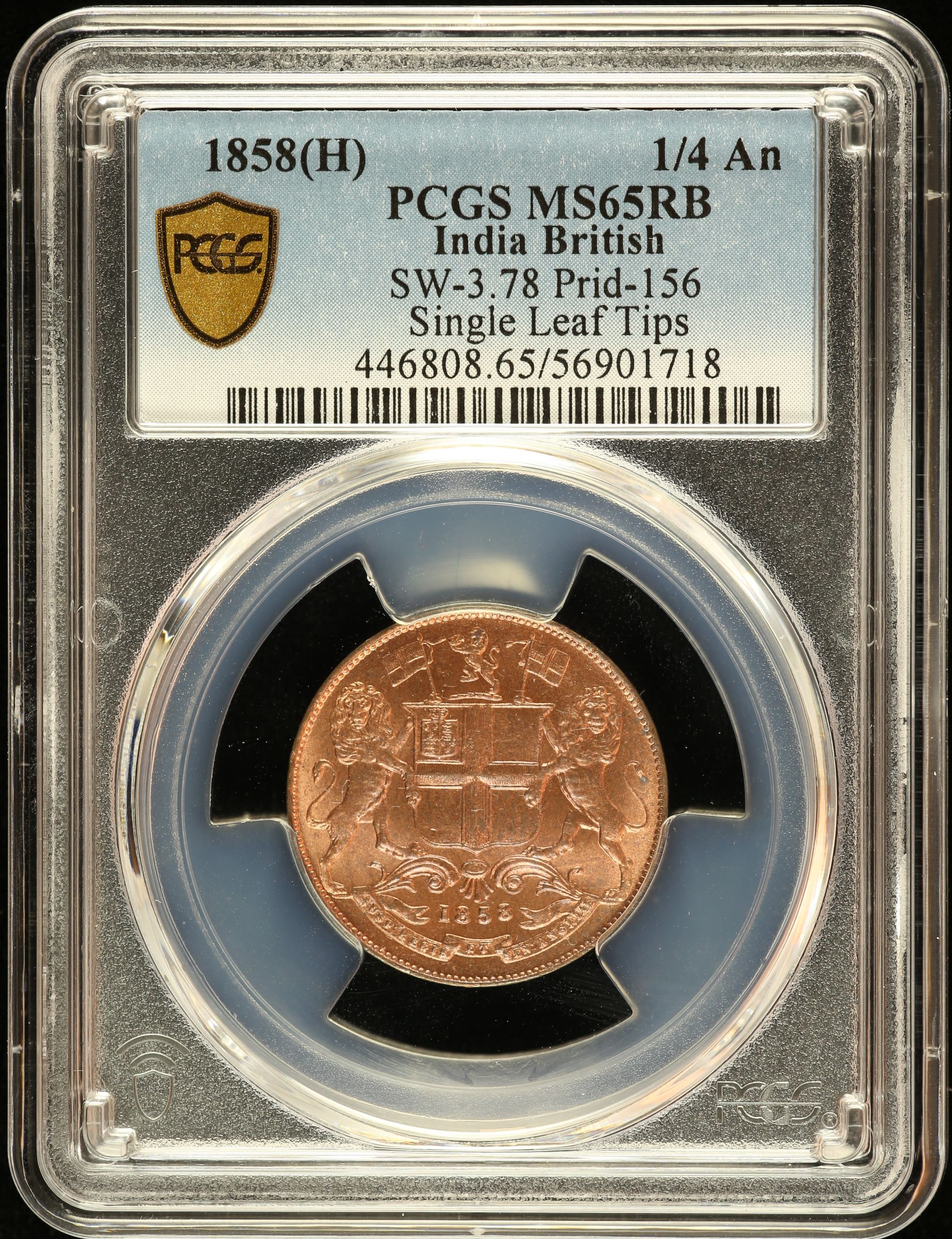 India 1/4 Anna 1858 (H) Prid-156 PCGS MS65RB 0146600