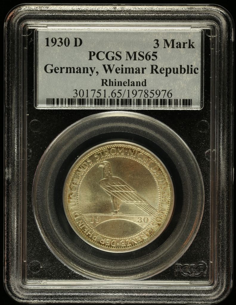Germany 3 Mark 1930 D PCGS MS65 0146525