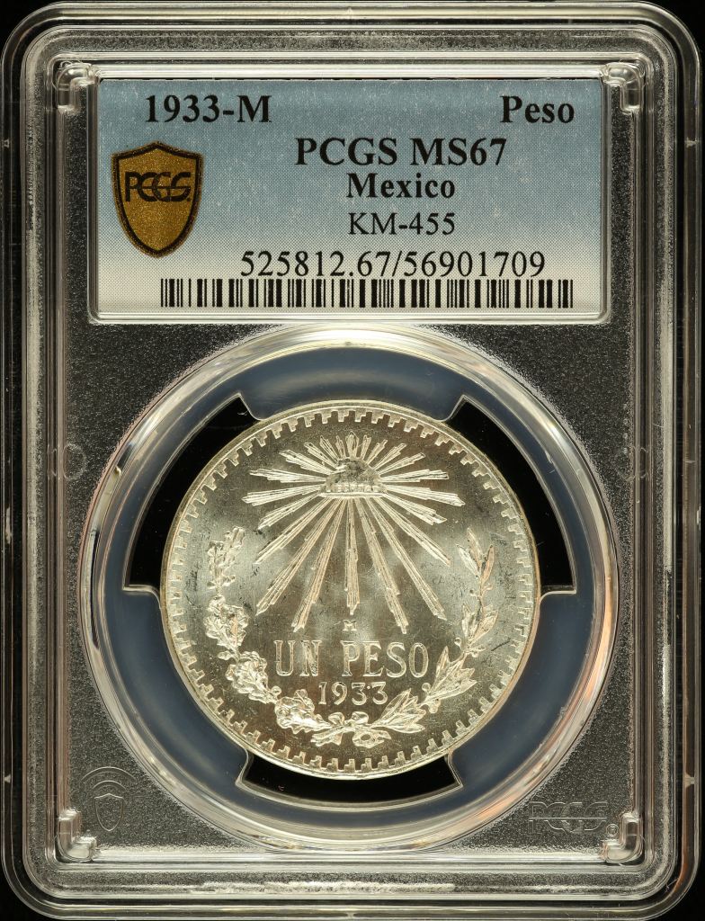 Modern Silver & Minors Peso 1933 M KM-455 PCGS MS67 0146606