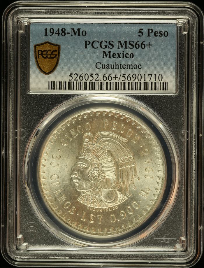 Modern Silver & Minors 5 Peso 1948 Mo PCGS MS66+ 0146607Modern Silver & Minors 5 Peso 1948 Mo PCGS MS66+ 0146607